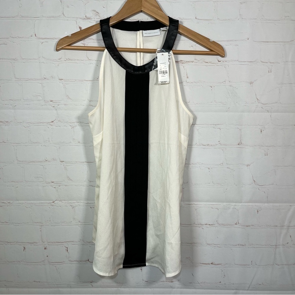 NWT New York & Company Sleeveless Sheer Blouse Size Small Ivory Tank Top Pleated
